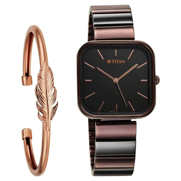 Titan Purple Stackables Quartz Analog Black Dial Stainless Steel Strap Watch For Women 2715KM01F