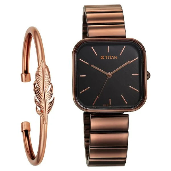 Titan Purple Stackables Quartz Analog Black Dial Stainless Steel Strap Watch For Women 2715QM01F
