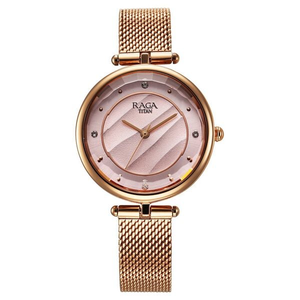 Titan Raga Showstopper Quartz Analog Pink Dial Metal Strap Watch For Women 2773WM01