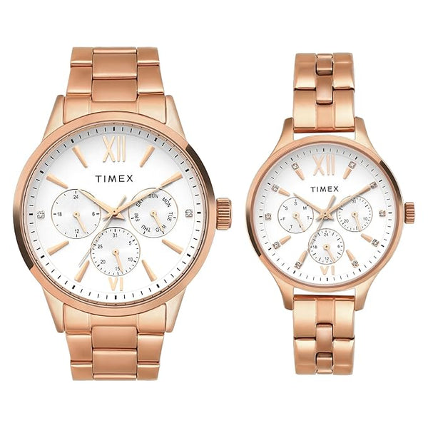 Couple Silver Round Multifunction Dial Watch- TW00PR304
