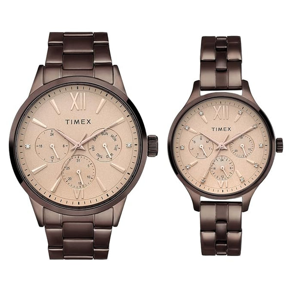 Couple Rose Gold Round Multifunction Dial Watch- TW00PR306