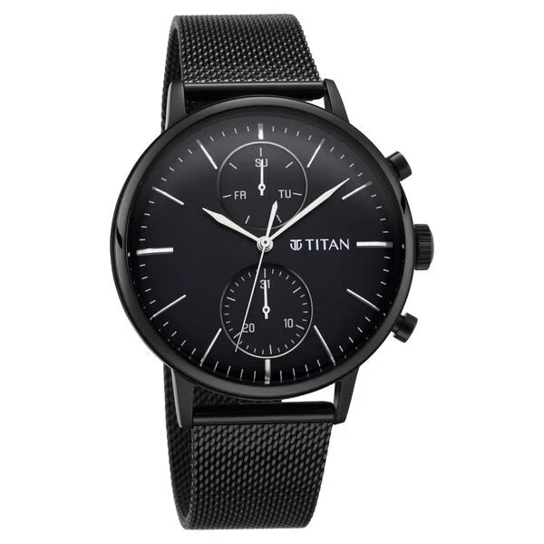 Black Dial Quartz Multifunction Stainless Steel Strap Watch for Men NQ90135NM01