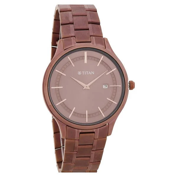 Classique Slimline Brown Dial Analog with Day and Date Stainless Steel Strap Watch for Men