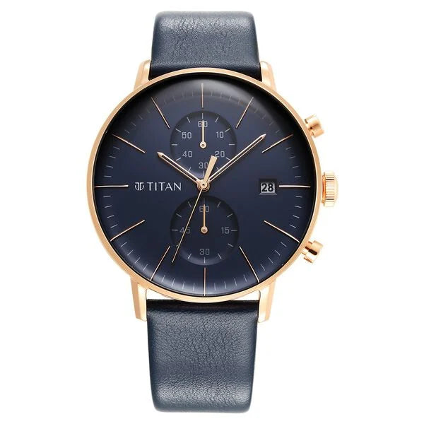 Infinity Display Blue Dial Chronograph Leather Strap watch for Men
