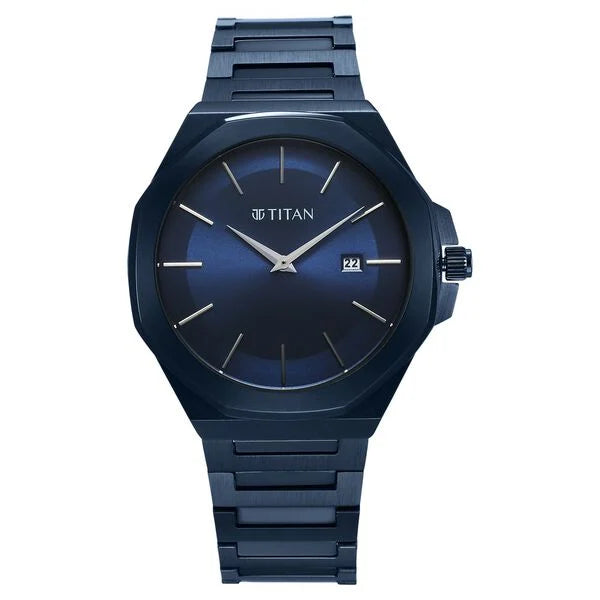 Classic Slim Quartz Analog with Date Blue Dial Stainless Steel Strap Watch for Men