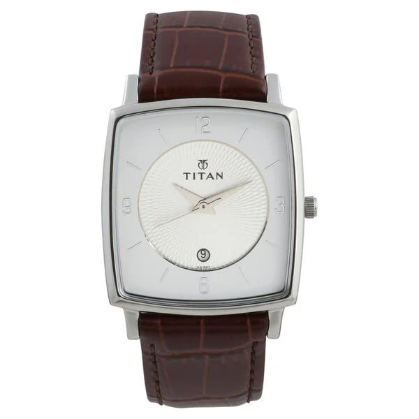Quartz Analog with Date Silver Dial Leather Strap Watch for Men NT9159SL01