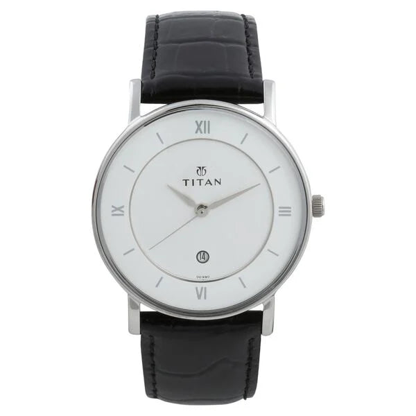 Titan Classic White Dial Analog With Date Leather Strap Watch For Men NR9162SL04