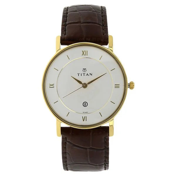 Quartz Analog with Date White Dial Leather Strap Watch for Men