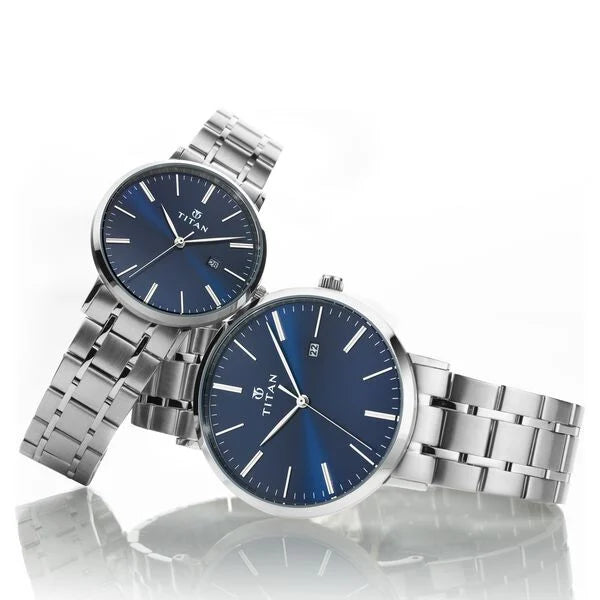 Titan Analog Blue & Stainless Steel Couple Watch NT9400294202SM01