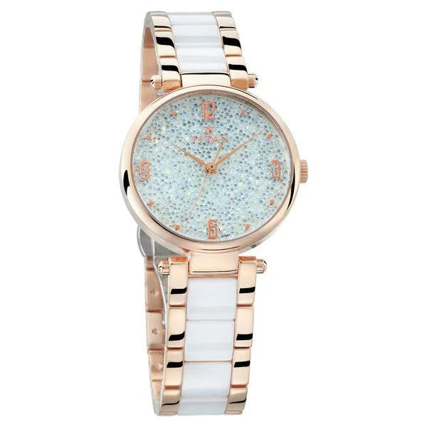 Titan Ceramics White Dial Analog Stainless Steel and Ceramic Strap watch for Women NT95061WB02