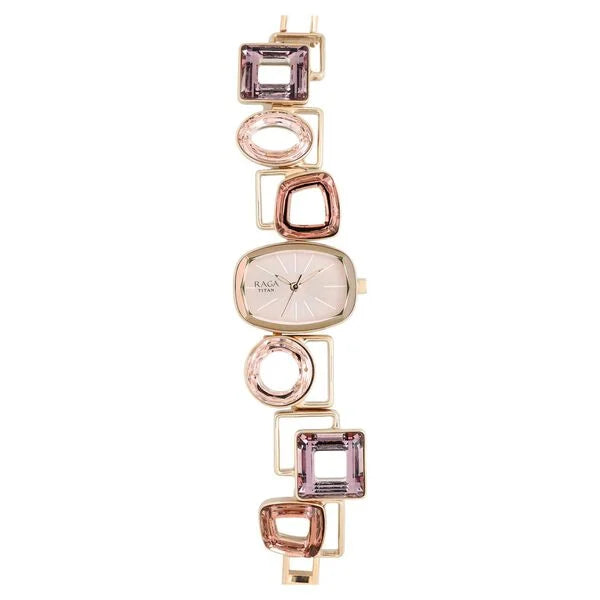 Titan Raga Facets Pink Dial Analog Stainless Steel Strap Watch for Women NT95118WM02