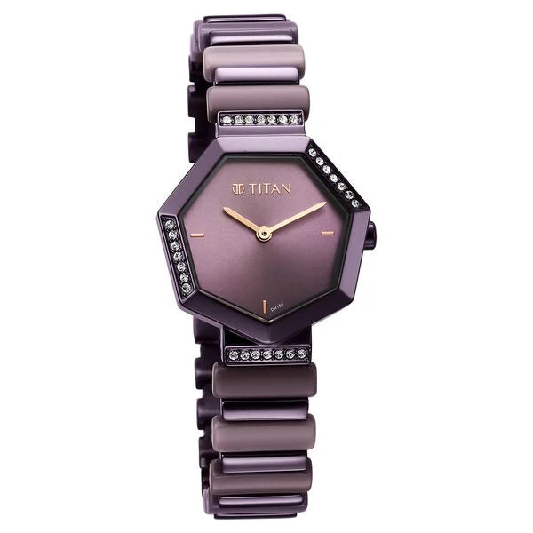 Glitz Purple Dial Metal & Plastic Strap Watch for Women NT95207QD01