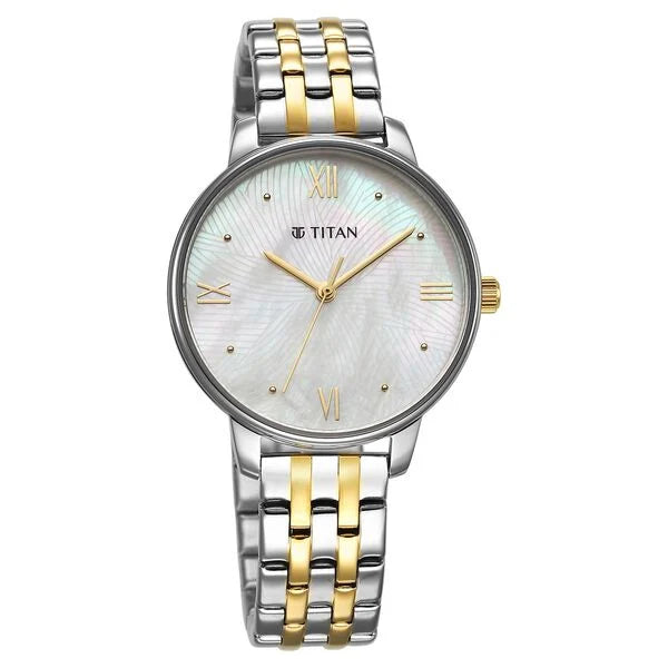 Titan Purple Style Up Quartz Analog Mother Of Pearl Dial Stainless Steel Strap Watch for Women  NT95238BM01