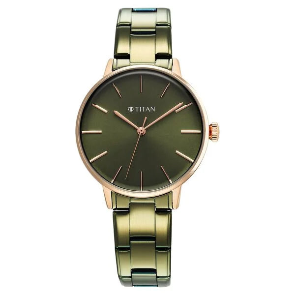 TGIF Quartz Analog Green Dial Green Stainless Steel Strap Watch for Women