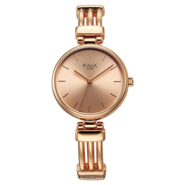 Titan Raga Showstopper Quartz Analog Rose Gold Dial Metal Strap Watch for Women NT95263WM01