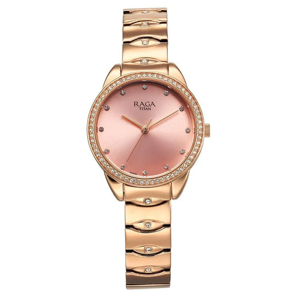 Titan Raga Showstopper Quartz Analog Pink Dial Metal Strap Watch for Women  NT95281WM01