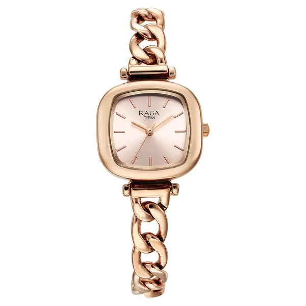 Titan Raga Showstopper Quartz Analog Rose Gold Dial Metal Strap Watch For Women 95302WM01