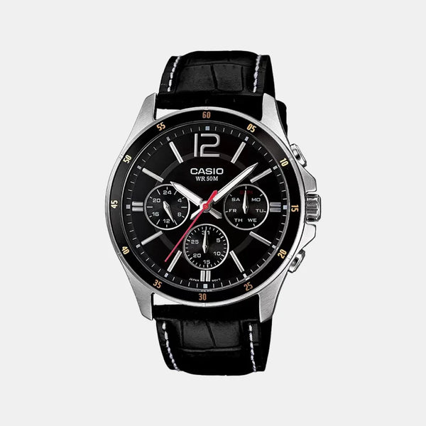 Enticer Men's Black Chronograph Leather Watch A834 - MTP-1374L-1AVDF