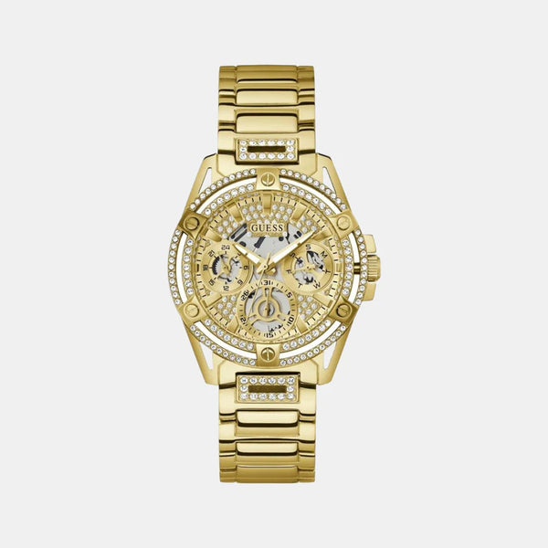 Guess Queen Champagne Dial Round Case Multi Function Women Watch GW0464L2