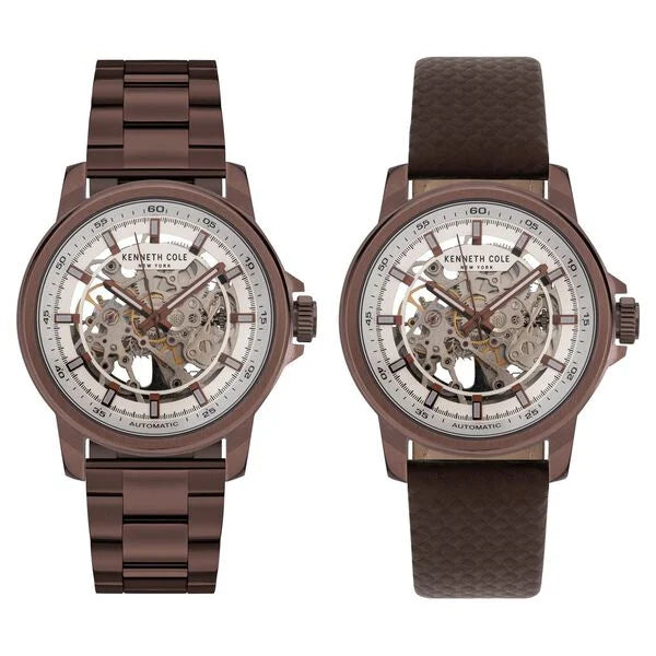 Kenneth Cole Automatic Silver Dial Leather Strap Watch for Men