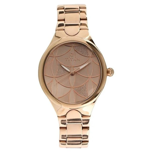 Titan Quartz Analog Rose Gold Dial Stainless Steel Strap Watch for Women NT95060WM01