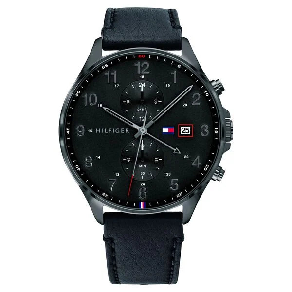 Tommy Hilfiger Quartz Multifunction Black Dial Leather Strap Watch for Men
