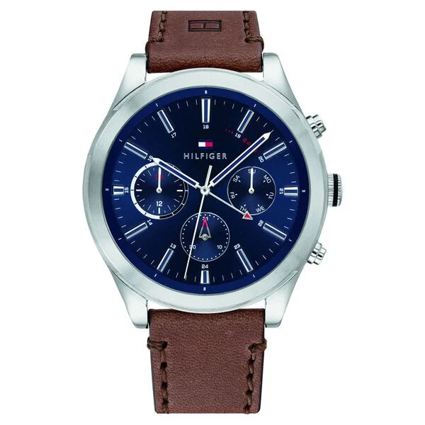 Quartz Multifunction Blue Dial Leather Strap Watch for Men