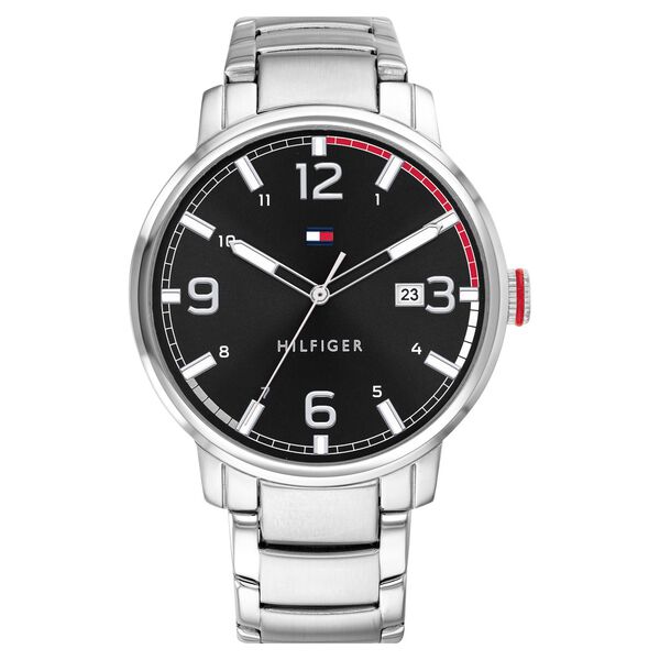 Tommy Hilfiger Mens 44 mm Black Dial Stainless Steel Analog Watch - TH1791755