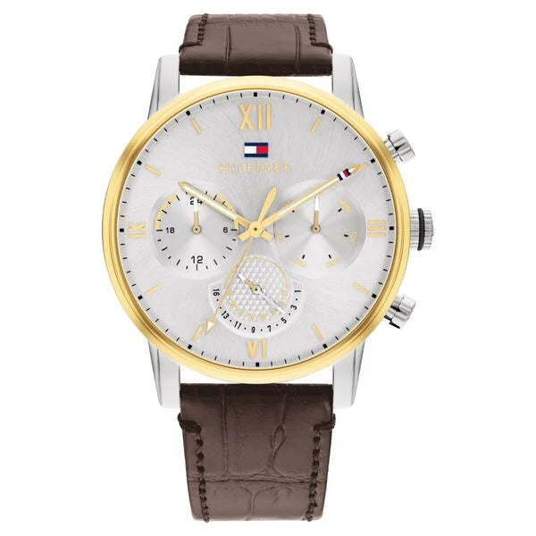 Tommy Hilfiger Quartz Multifunction Silver Dial Leather Strap Watch for Men