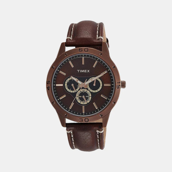 Men's Brown Analog Leather Watch TW000U914