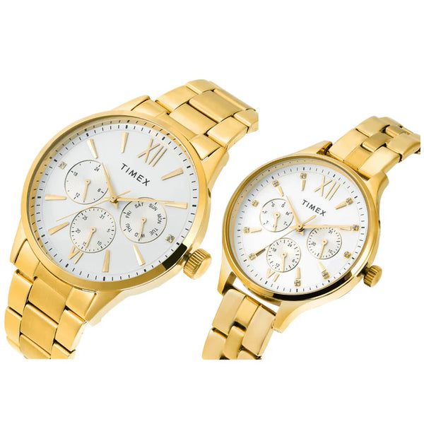 Couple Silver Round Multifunction Dial Watch- TW00PR303