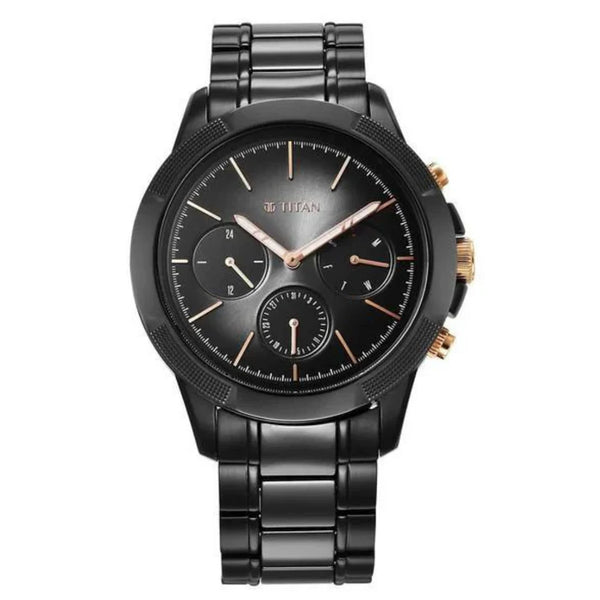 Titan Quartet Black Dial Ceramic Strap Watch 90090KD03