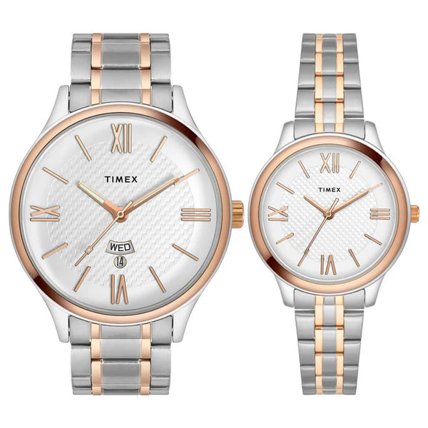 Empera Pairs Silver Dial Round Case Day-Date + 3 Hands Function Watch -TW00PR285